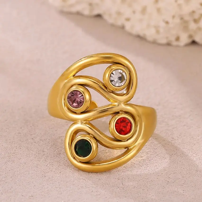 Colorful Zircon Geometric Rings for Women