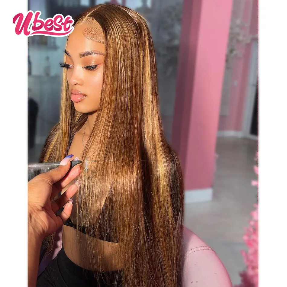 

Straight Hair 13x4 Lace Front Wig Highlight 27 Pre-Plucked Transparent Lace Brown With 27 Colored Human Hair Wig For Black Women