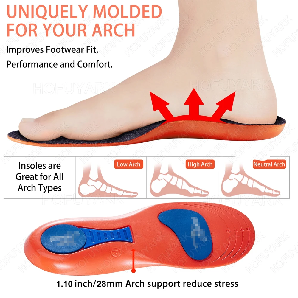 Orthotic Sport Insoles for Flat Feet & Plantar Fasciitis - Shock Absorbing Comfort Inserts
