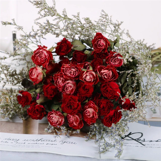 Ramo de flores secas Ramo de flores naturales Ramo de flores decorativas  para bodas DIY Fiesta en casa regalos del día de San Valentín - Rosa