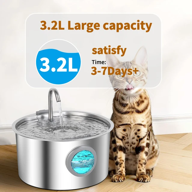 7L/3.2L Stainless Steel Cat Water Fountain,Pet Water Dispenser With Filter,Dog Drinking Fountain For Cats,Ultra Quiet Water Pump 3