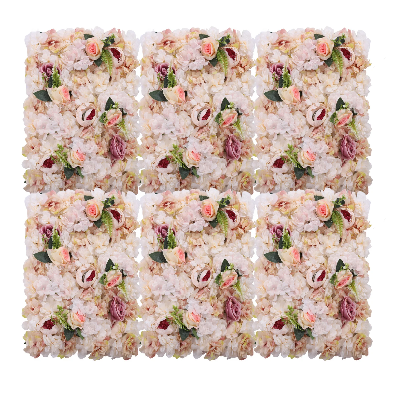 6-teiliges rosa-gelbes Seidenblumen-Wandpaneel-Set, 61 x 40,6 cm, künstlicher Rosen-Hintergrund für Hochzeit, Party, Zuhause, Zimmer, Fotokabinen-Dekoration – Detail 2