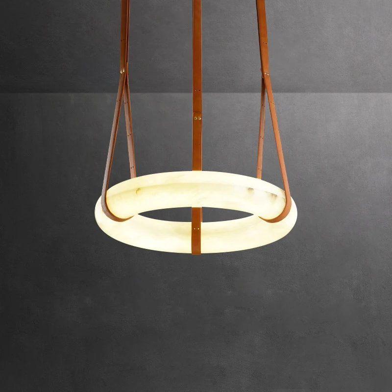 

Noble Marble Ring Brown Dark Leather Belt LED Hanging Lamps Lustre Pendant Light Suspension Luminaire Lampen For Living Room