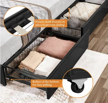 Queen Size Upholstered Bed Frame with 4 Drawers and Adjustable Headboard, Faux Leather Platform Bed with Mattress Foundation St 5