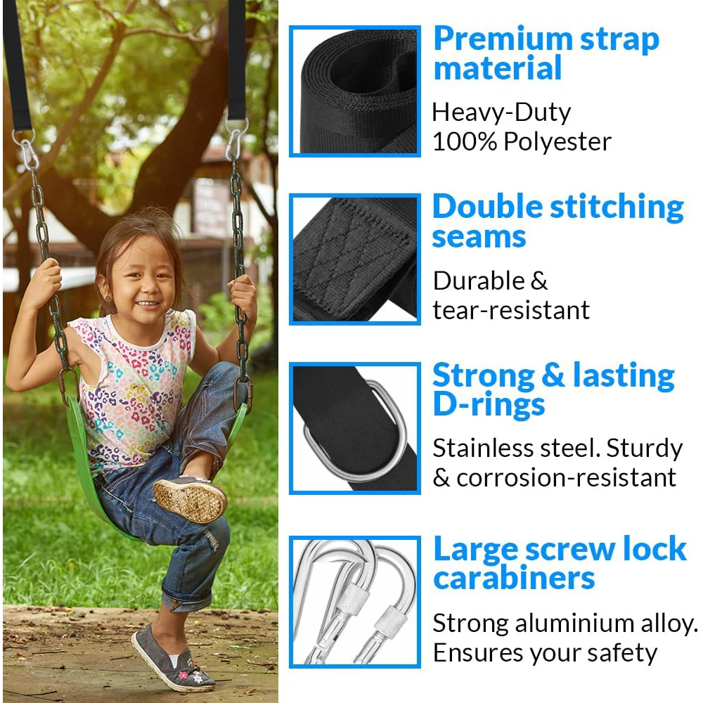 Tree Swing Straps Hanging Kit Heavy Duty Camping Hammock  (2000 LB)  with Safety Lock Carabiners for All Swing Types Outdoors 5
