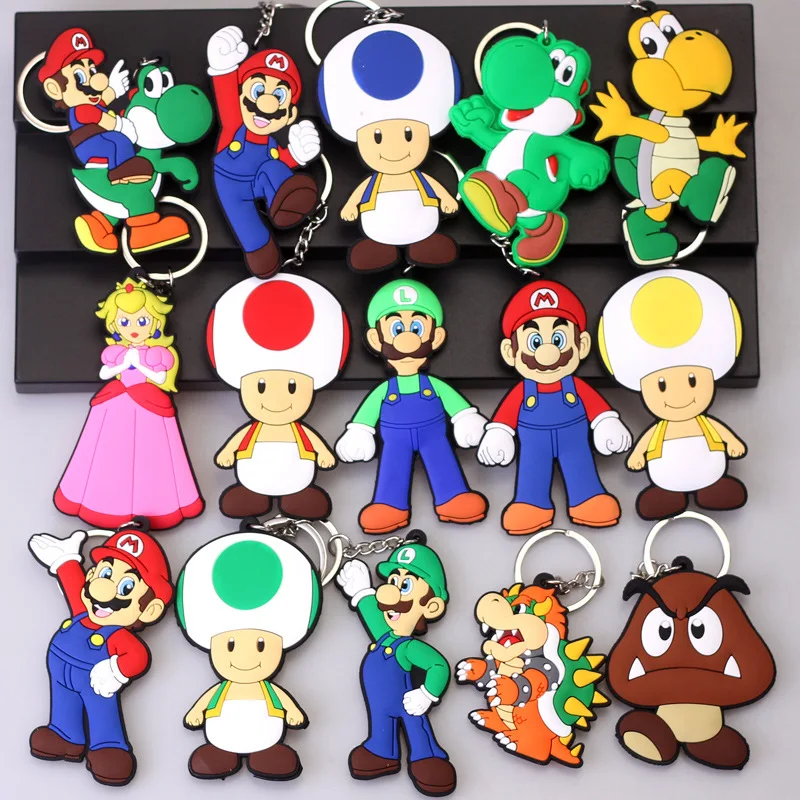 

Super Marios Cartoon Keychain Game Mario Bros Luigi Toad Yoshi Bowser Action Figure Model PVC Anime Bag Doll Pendant Toys Gift