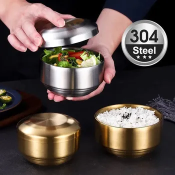 304 Stainless Steel Double Rice Bowl Soup Bowl Steamed Rice Bowl Anti-Scalding Child Small Bowl for Korean Cuisine 1