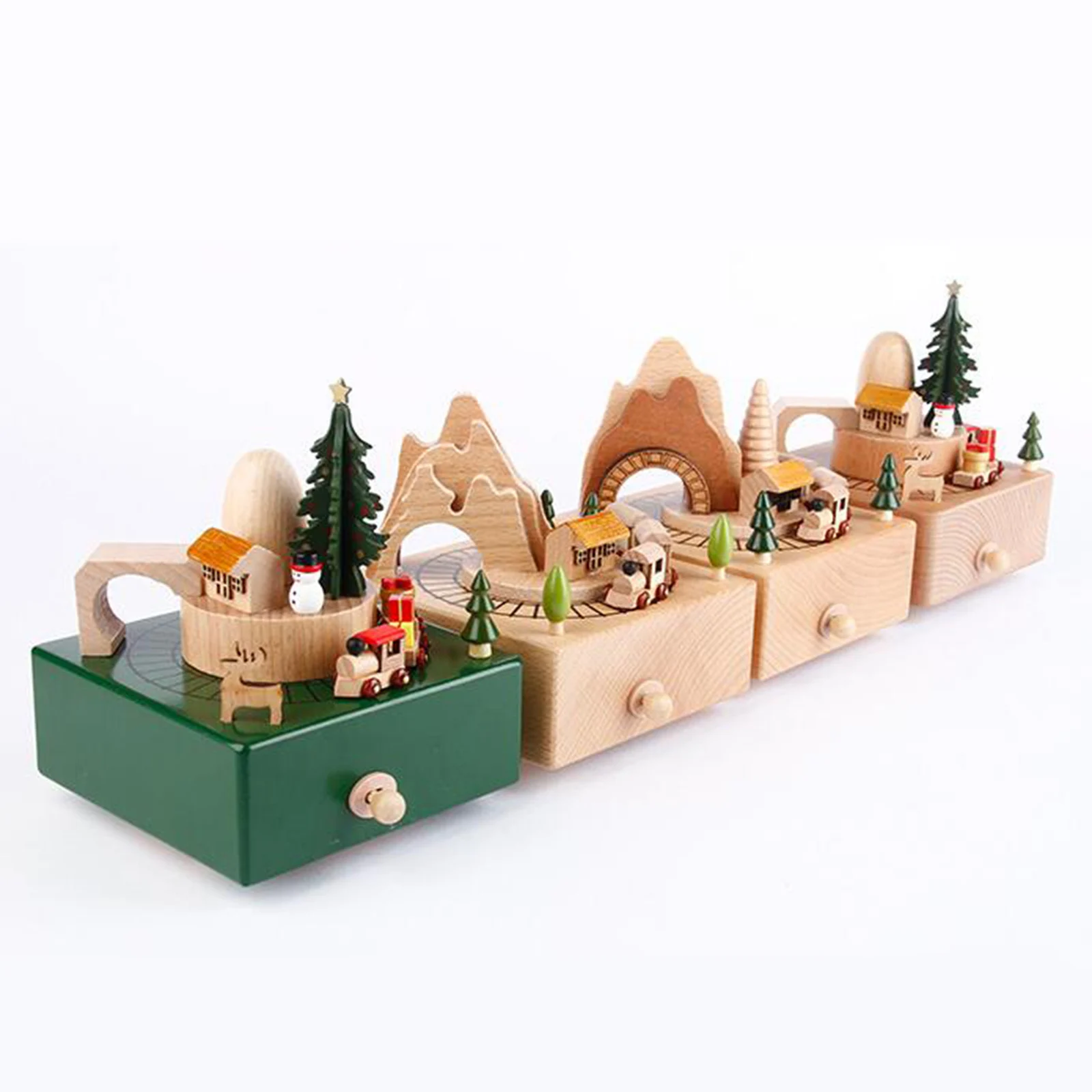 Carousel Musical Box Wooden Wind up Music Box DIY Crafts Christmas Decoration for Home Xmas New Year Decors Kids Gift