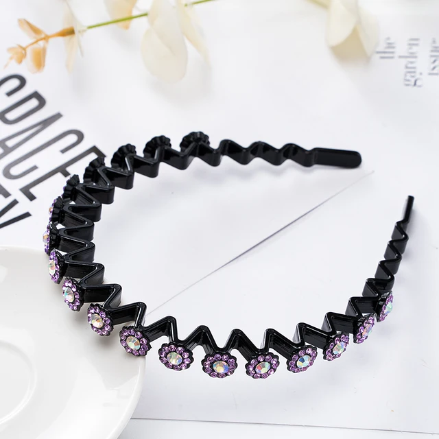 Fashion Pearl Non-Slip Rhinestone Hairbands Elastic Flower Women Hair Hoop Bands Headband Bezel Girls Hair Accessories Headdress BIG purple