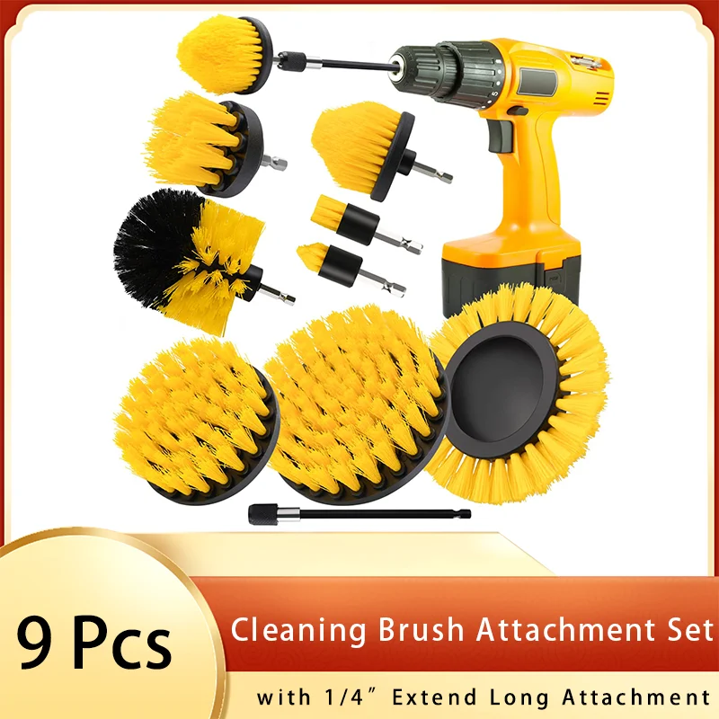 

9 Pcs Cleaning Brush Attachment Set Power Scrubber Brush with 1/4“ Extend Long Attachment Drill Scrub Brush for Cleaning Shower