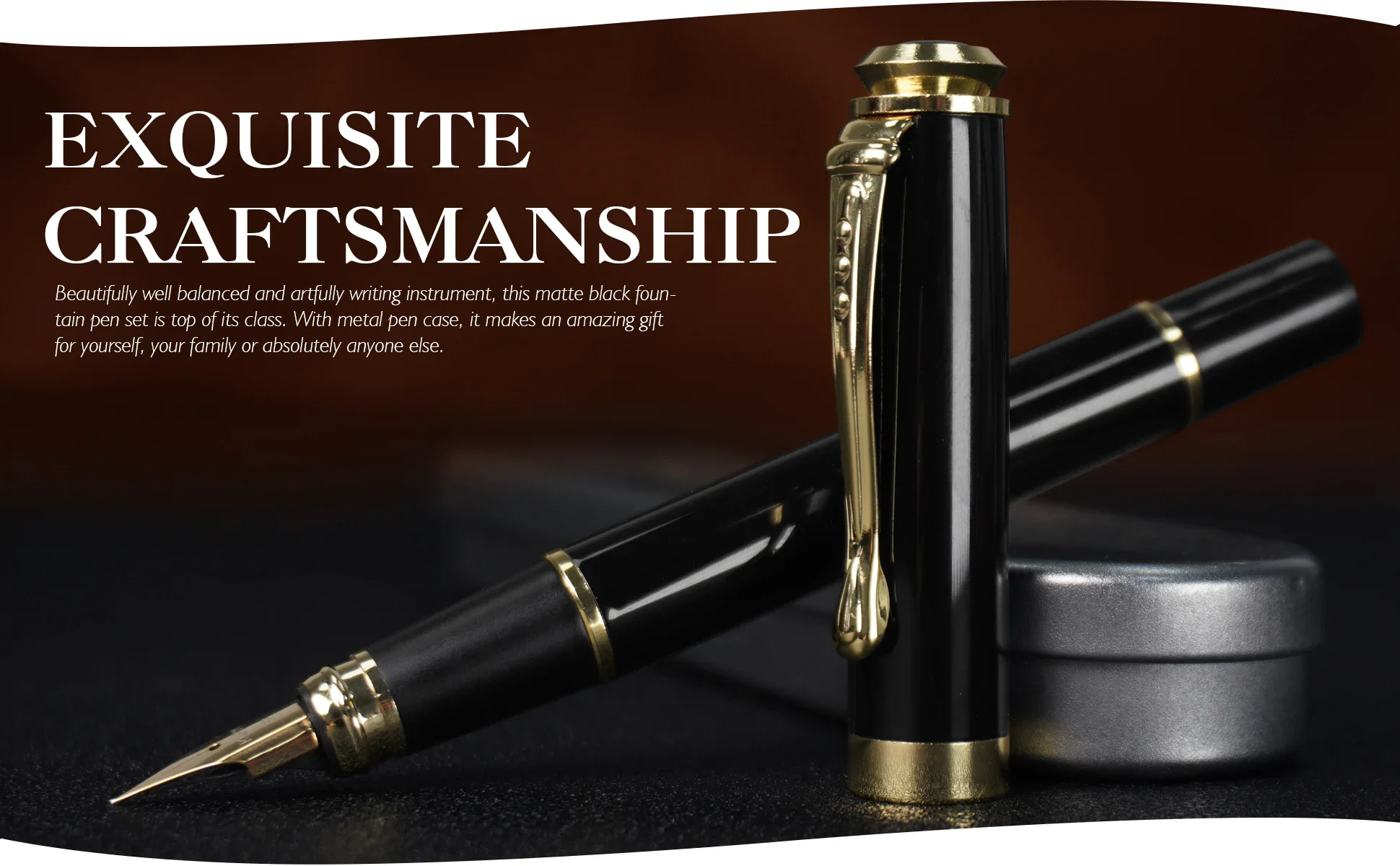 STONEGO Füllfederhalter mit 0,38 mm ultrafeiner Spitze, schwarzer metallischer Kalligraphie-Geschenkstift mit Tintennachfüllkonverter, Executive-Stift – Detail 3