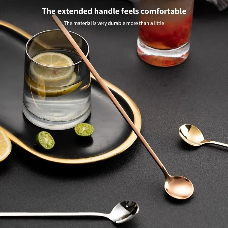 Gold Spoon Set 12-piece Beautiful Long-handled Golden Coffee Spoon Stainless Steel Set Holiday Kitchen Tableware Gift