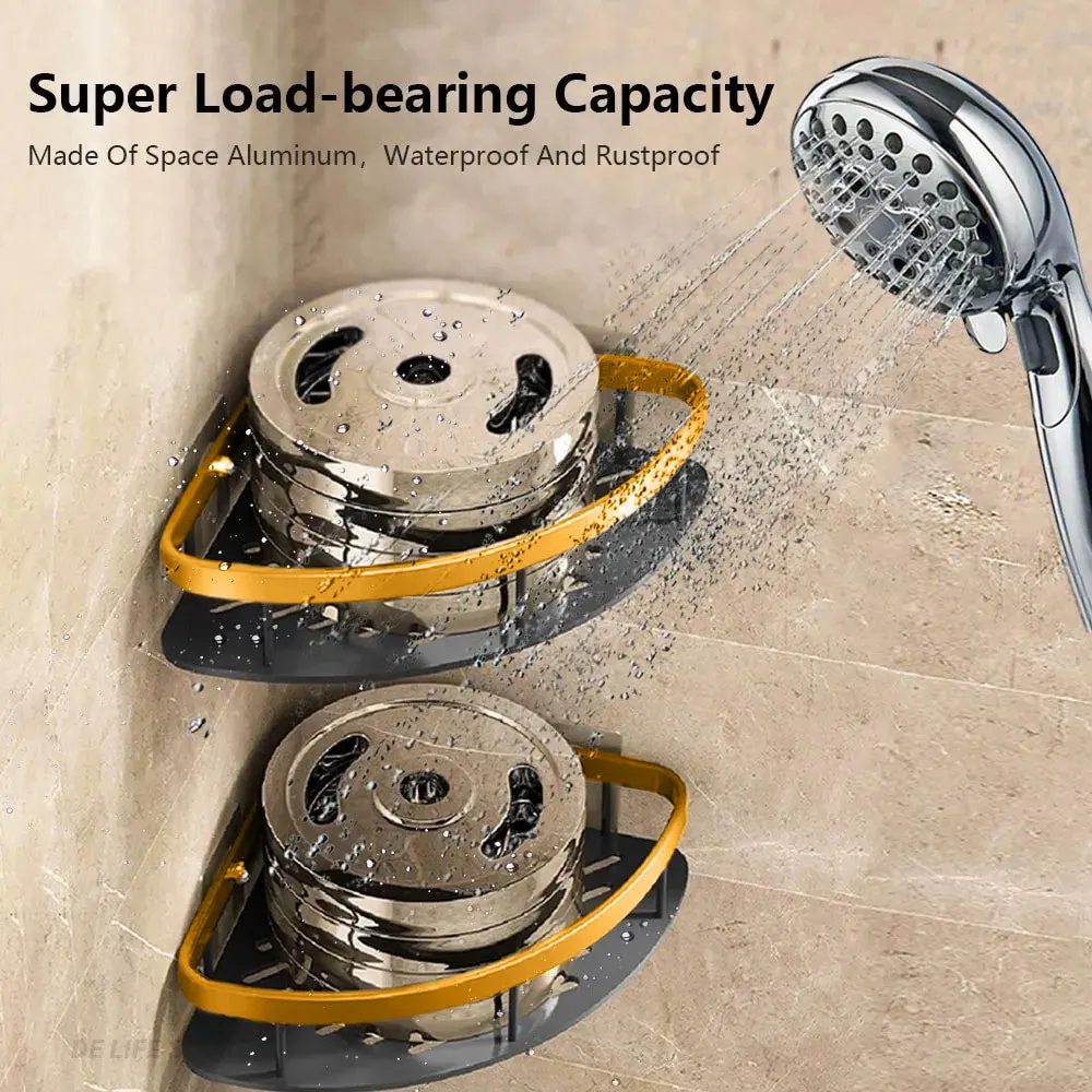 Luxury Bathroom Shelves Without Drilling Rustproof Aluminum Shower Wall Shelf Shampoo Towel Holder Bathroom Organizer Accessorie 4