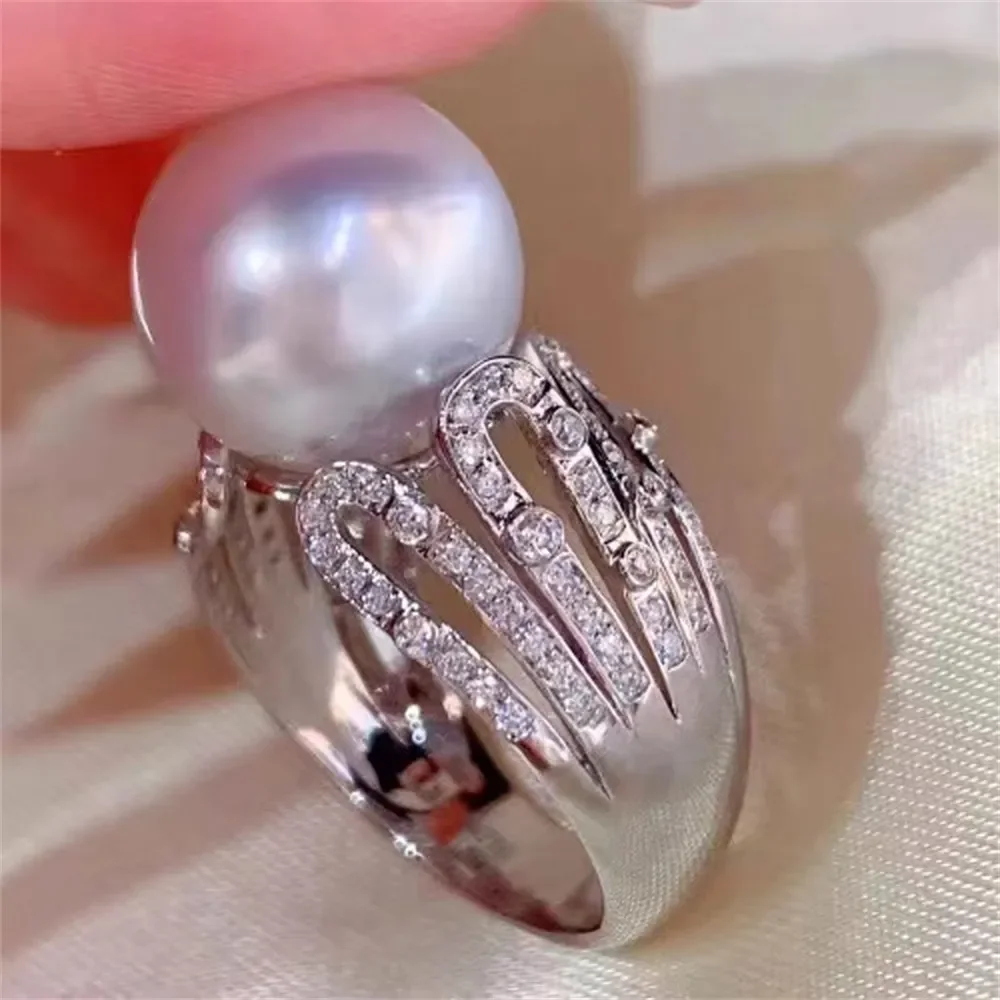 

Аксессуары для кольца с жемчугом «сделай сам», кольцо из стерлингового серебра 925 пробы, пустой держатель, модная версия, блестящие круглые бусины 11-14 мм