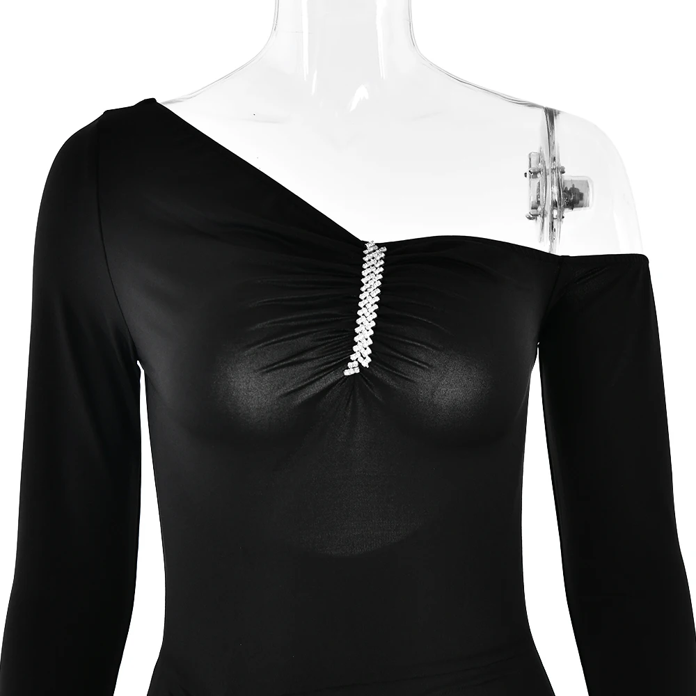 Elegant Long Sleeved Elastic Tight Irregular Dress Sexy Backless Party Evening Dress Slim Fall Vestido New Clothing