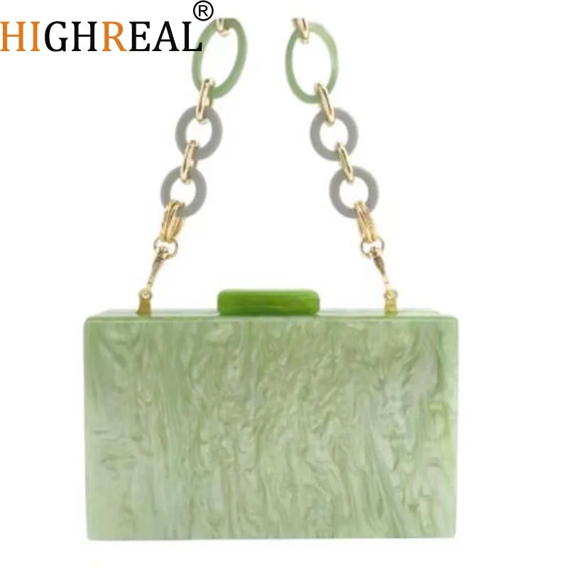 

New Trendy Bags Fashion Women Handbag Green Acrylic Luxury Wedding Party Evening Bag Woman Box Clutch Purse