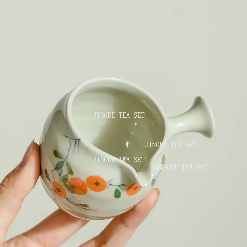 Ceramic Side Handle Fair Cup Anti Scald Household Chinese Tea Dispenser Hand Drawn Persimmon Tea Cup Tea Set Accessories