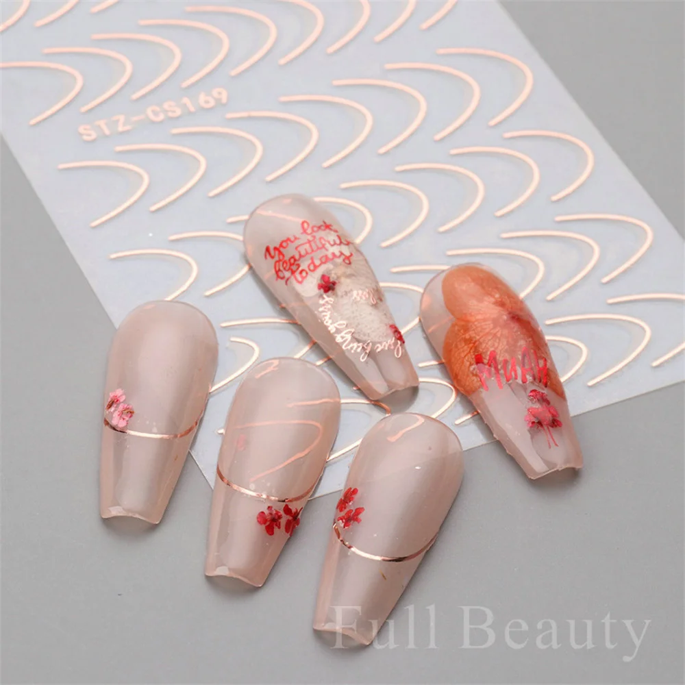 French Nail Stickers 3d Design French Romance Fashion Nail Accessories Metal Line Stickers Art nail stickers