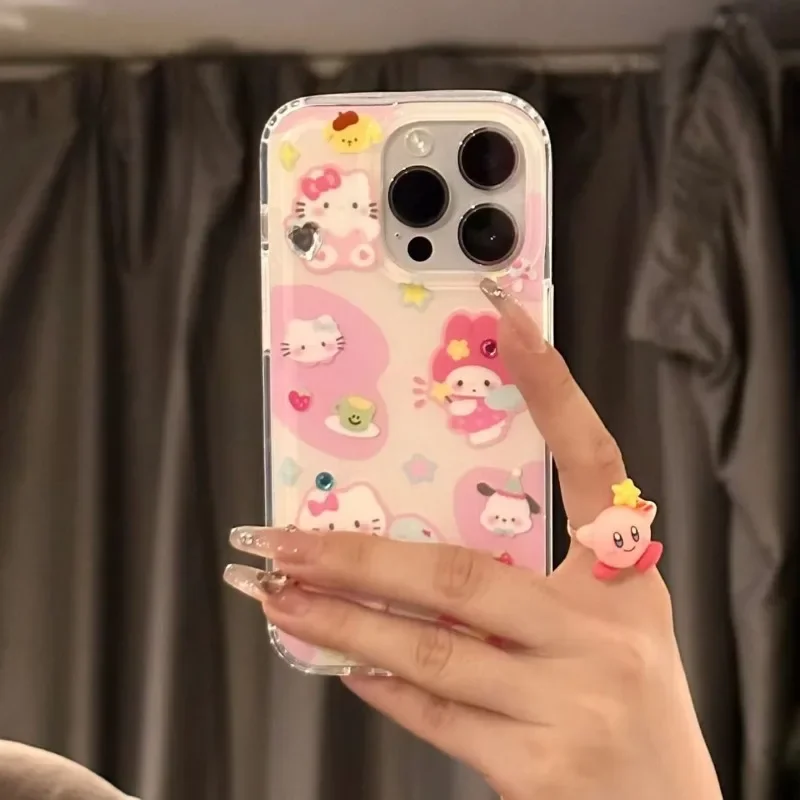 

Kawaii Sanrio Anime Hello Kitty TPU Phone Case Cute Cartoon Lovely Illustration Sweet Bedazzle All-inclusiveI Stars for Girls