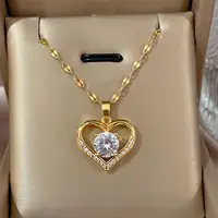 Trendy Heart Stainless Steel Zirconia Necklaces For Women Girls Love Gold Color Metal Necklace Party Birthday Daily Jewelry