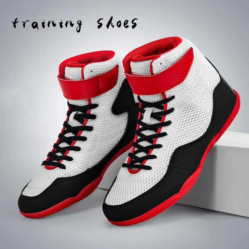Scarpe da boxe da combattimento Sanda Proteggi la caviglia Scarpe alte Scarpe da wrestling per arti marziali Scarpe sportive antiscivolo per assorbimento degli urti