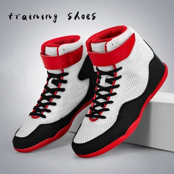 Scarpe da boxe da combattimento Sanda Proteggi la caviglia Scarpe alte Scarpe da wrestling per arti marziali Scarpe sportive antiscivolo per assorbimento degli urti