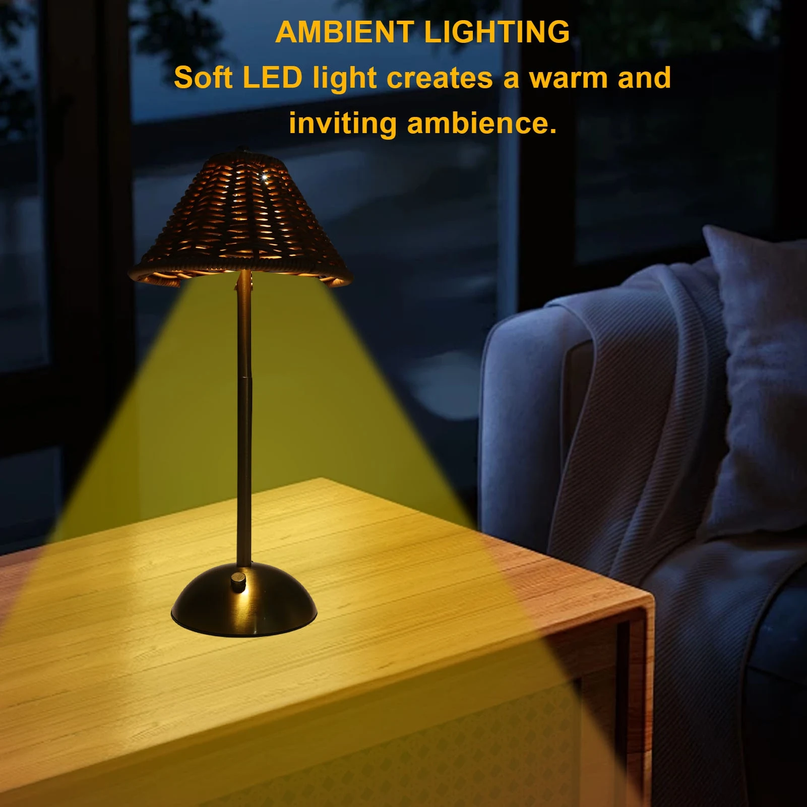 LED Rechargeable Reading Light Compact Energy Saving Dimmable Bedside Lamp 600mAh 2W Eye Care PC Rattan Weaving for Restaurant