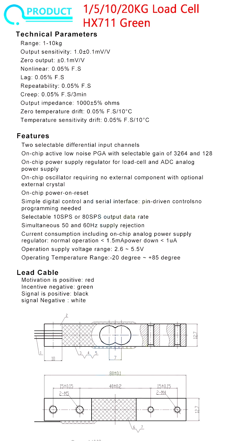 Digitaler Wägezellen-Gewichtssensor HX711 AD-Konverter Breakout-Modul 5 kg 10 kg tragbare elektronische Küchenwaage für Arduino-Waage – Detail 1