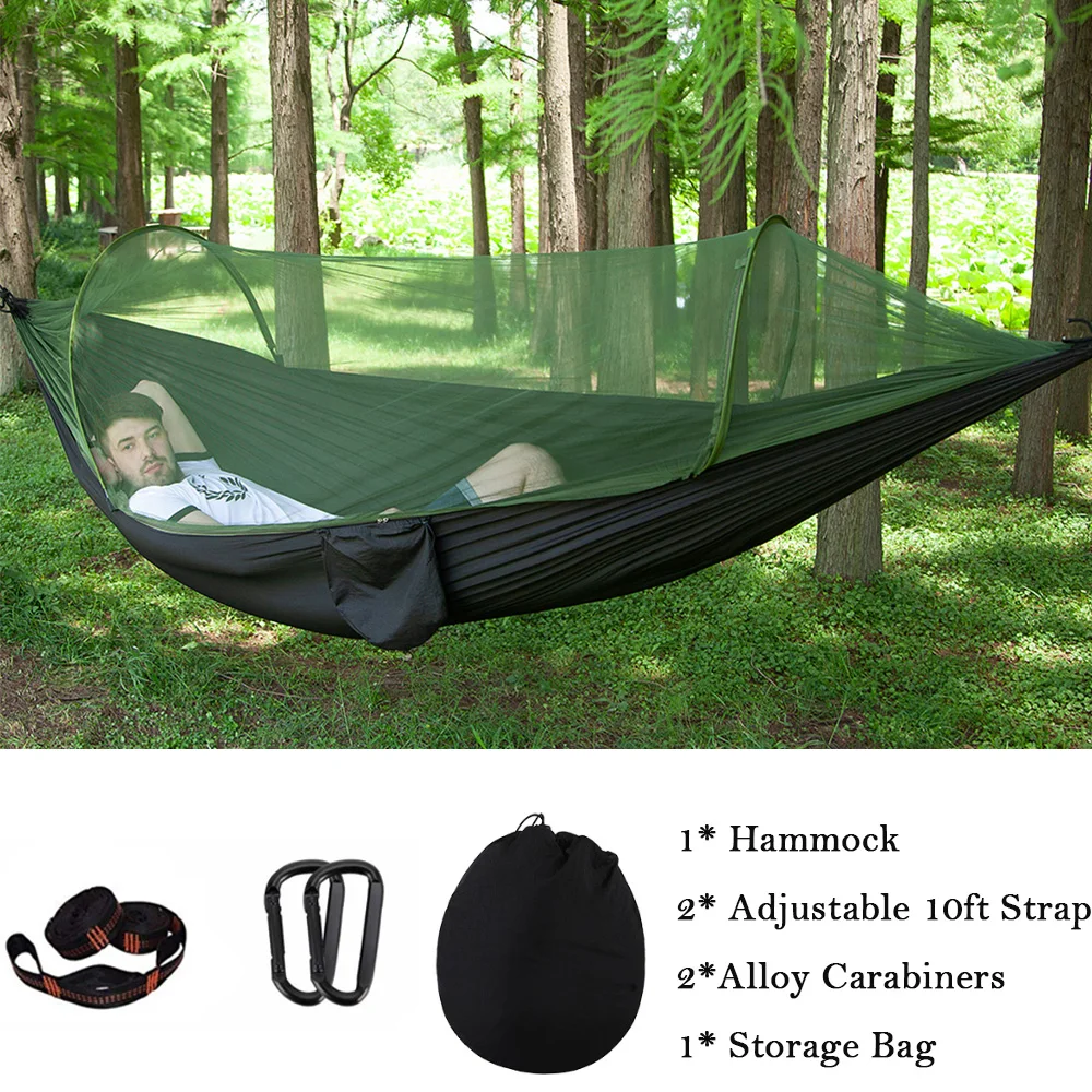 Camping Hammock with Automatic Pop-up Mosquito Net,Portable Oversized Double Hammock Swing Patio Furniture for Travel,Hiking 