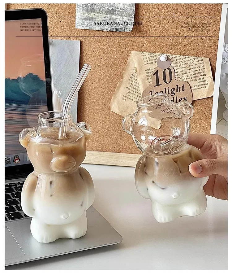 1Pc 320Ml Creative Cute Bear Coffee Mug With Straw