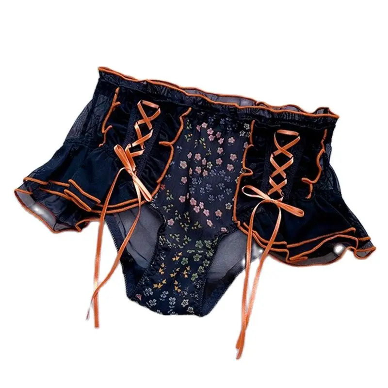 Slip Donna In Raso Nero Con Fiocco - Lingerie Frilly Seta Lolita Carino