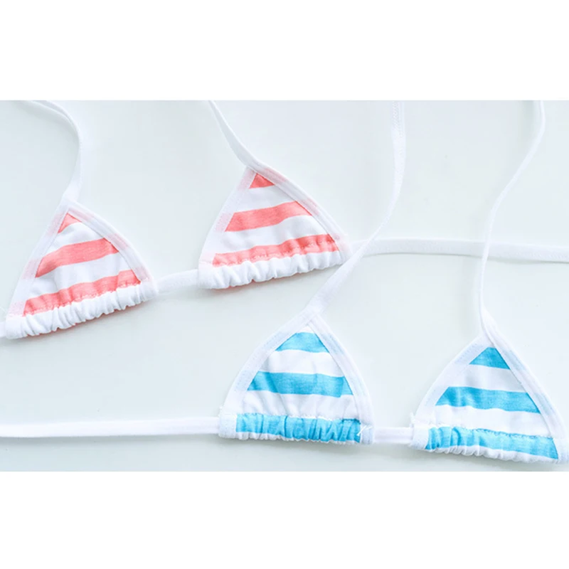 Sexy Bikini Set Women Underwear Pink Blue Stripe Cute Lingerie Micro Bikinis Swimwear Japanese Schoolgirl Anime Cosplay_voghion.com
