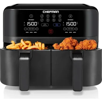 Chefman 6 Quart Dual Basket Air Fryer - Digital Touchscreen, Smart Sync Finish, Hi-Fry, Auto Shutoff, 2 Independent 3QT Nonstick 1