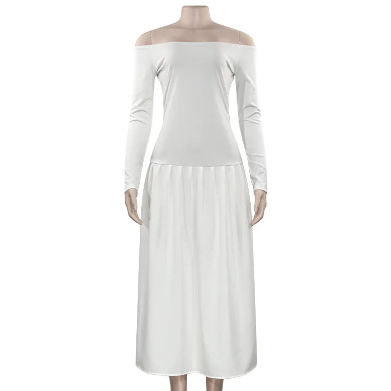 Off-Shoulder Fashion Patchwork Maxi Dress Women's Solid Elegant Commute Autumn Dress Female Backless Long Dress New