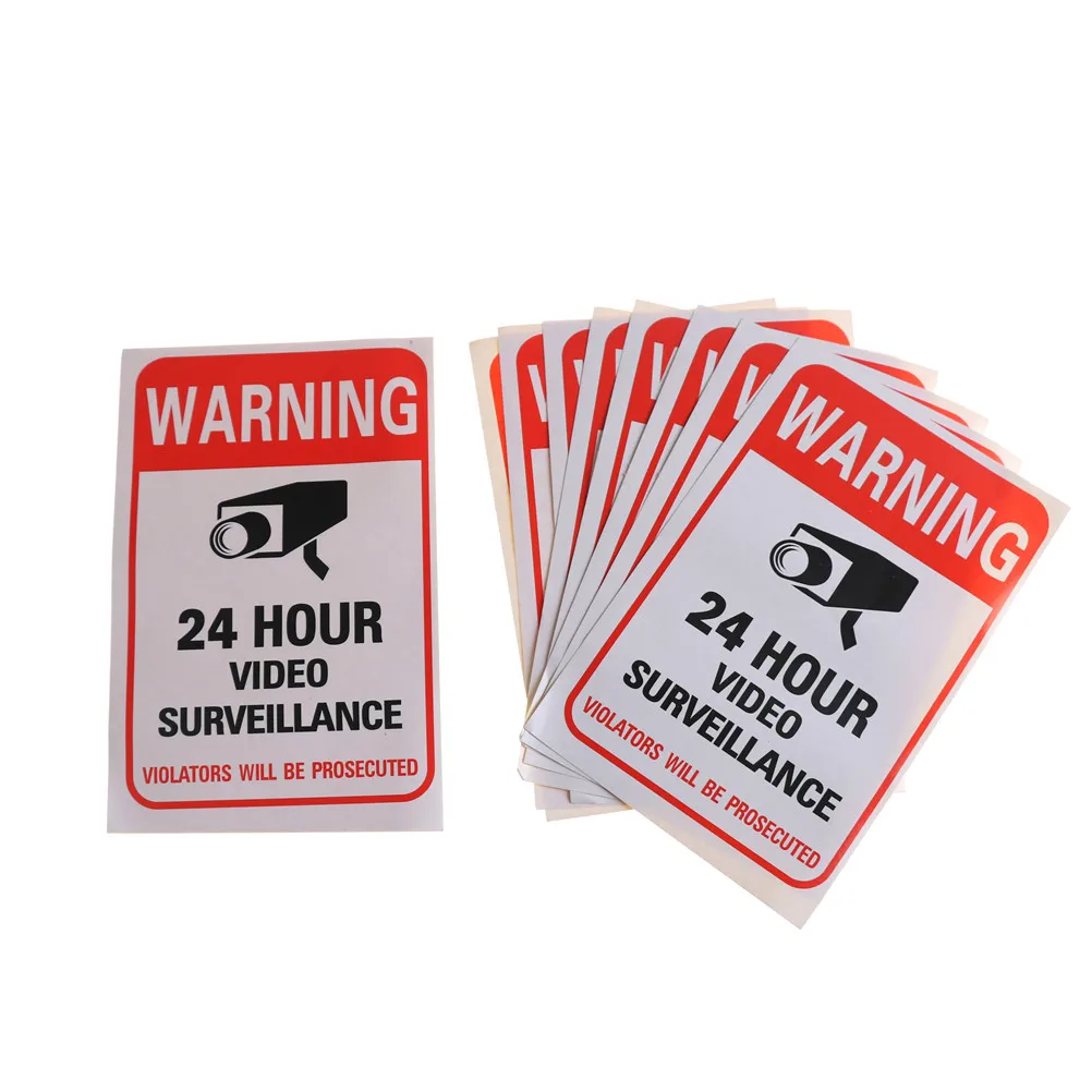 5Pcs/lot 24H Video Camera System Warning Sign Wall Sticker Decal Surveillance Monitor Decal Public Area Security warning stickers