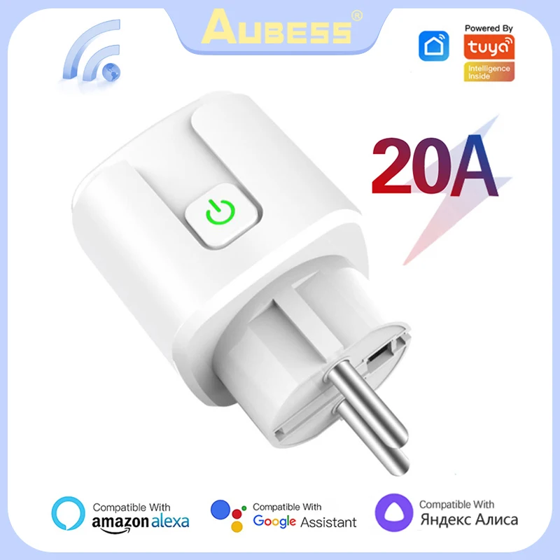 Smart eu Plug com Função de Monitorização de Energia Tomada Remota 20a Tuya Wifi Controlo por Voz Alexa Yandex Alice Google Home