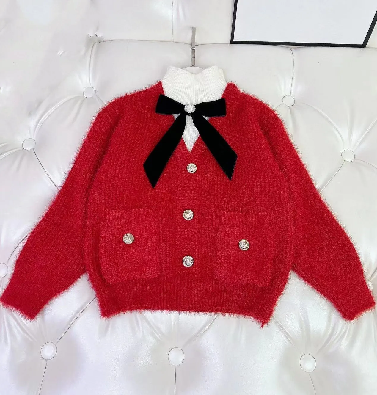 

2023 New Red Knitted Girls Coat Jacket Brand Boutique Teenage Coat Size 4-12Y