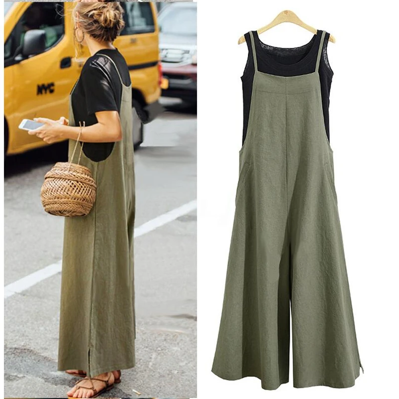 

Women Casual Wide-Legged Jumpsuit Cotton Linen Breathable Sleeveless One-Piece Loose Long Jumpsuit Overalls 2023 Summer New
