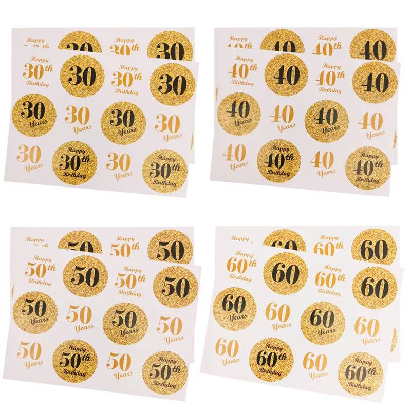 

60 шт., бумажные наклейки для конфет, 30/40/50/60 лет