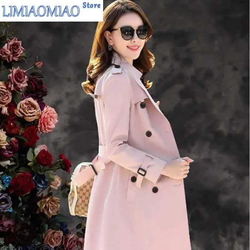 New Women Trench Coat Spring Autumn Windbreaker Female Mid-long Double-Breasted Jacket With Belt Basic Coat Cotton Outwear Belt