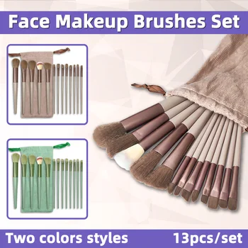 Set di 13 Pennelli per Trucco Viso, Kit di Pennelli Cosmetici Sintetici Morbidi per Fondotinta, Cipria, Ombretto e Sfumatura, con Borsa da Viaggio