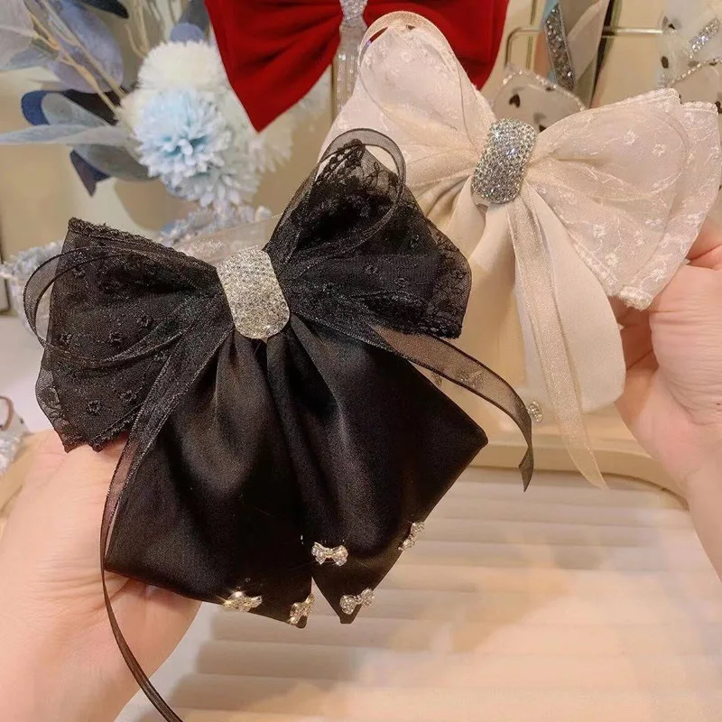 Free Shipping Black Silk Big Bow hairpins for hair women spring