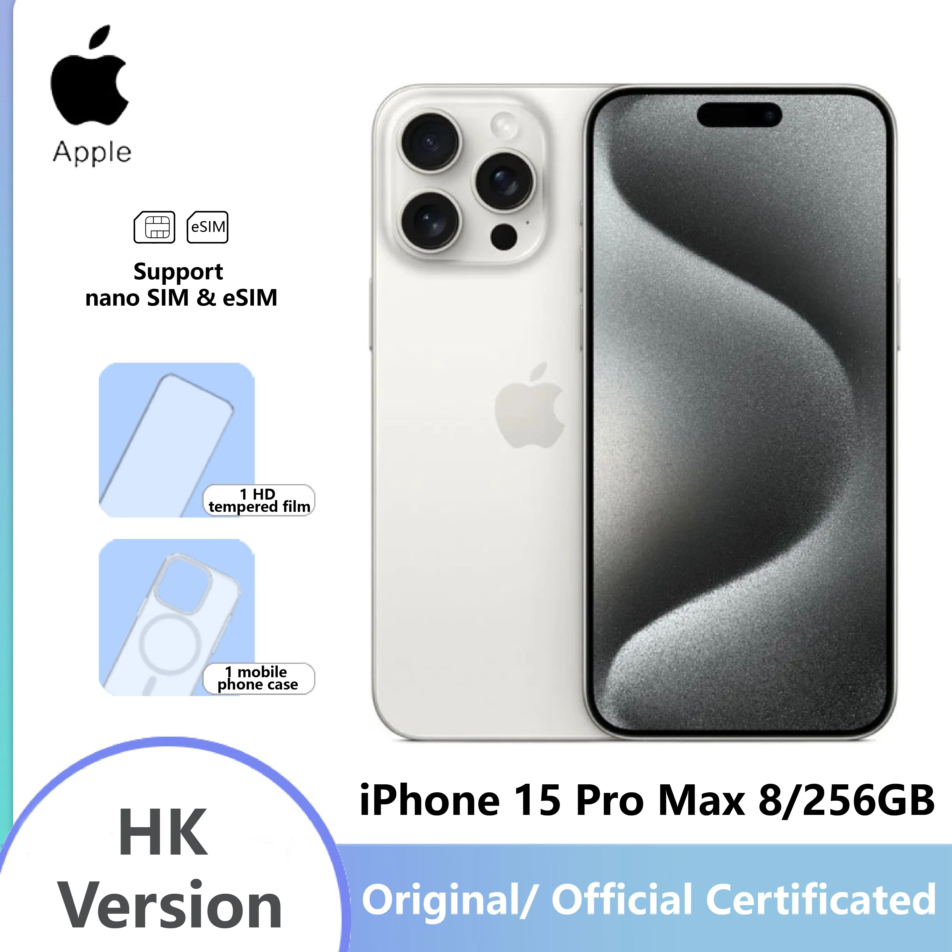 Original Smartphone 99% New Apple Iphone 15 Pro Max 6.7" OLED Display 48MP Camera, SIM+eSIM 4422mAh Battery(Renewed Premium)
