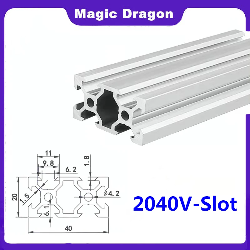 2040 3D Printer Parts 2040 Aluminum Profile European Standard V Slot Anodized Linear Rail 100-1000mm Extrusion Cnc Part