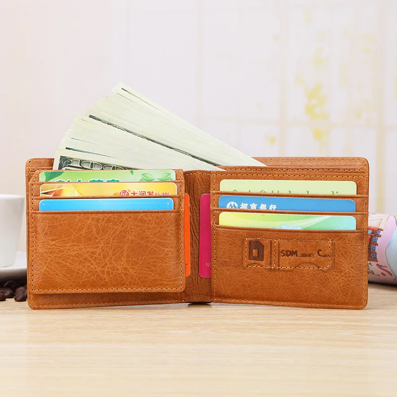 New style vintage oil wax leather wallet men's short rfid anti-magnetic anti-theft cowhide wallet