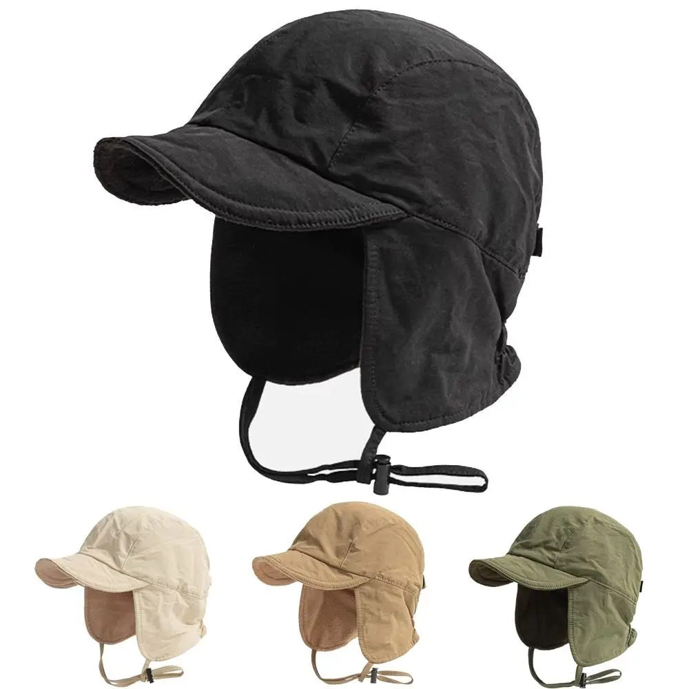 Casual Solid Color Bomber Hat Ear Protection Velvet Pilot Hat Men Women Outdoor Winter Cap Ski Earflap Bonnet Lei Feng Hat