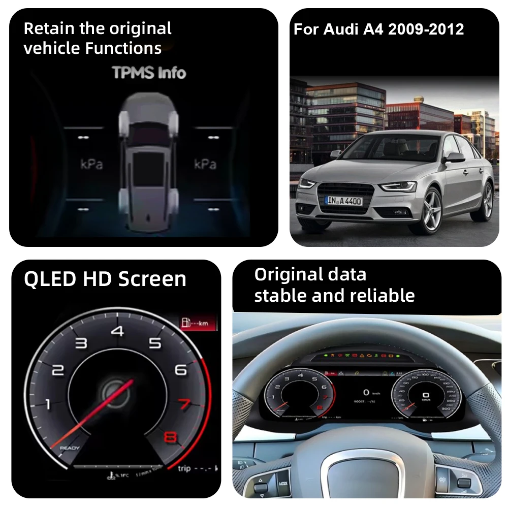 Digital Instrument Cluster For Audi A4 2009-2012 Speedometer 12.3”HD screen1920*