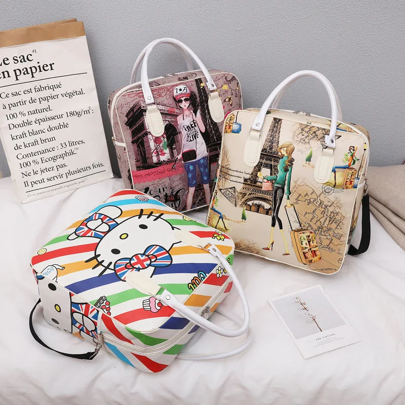 

Kawaii Sanrioed Anime Cartoon series HelloKitty cute fashion printing pattern waterproof handbag PU luggage capacity travel bag