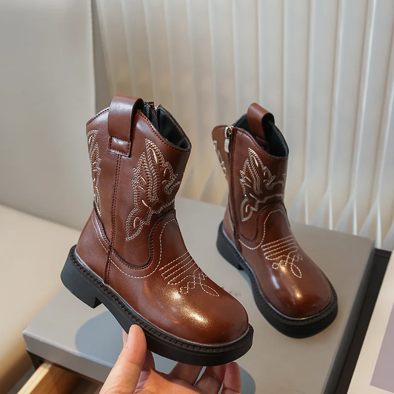 

3-13Y Children Boots Girls Spring Autumn Microfiber Zipper Solid Color Retro Light Non-slip Wear Resistance Kids Shoes Hw43