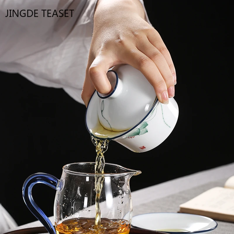 Chinese Retro Hand Painted Ceramic Gaiwan Teacup handmade Tea tureen Porcelain Teaware Accessories Drinkware Personal Cup